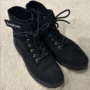 Bebe Black Sparkle Combat Boots